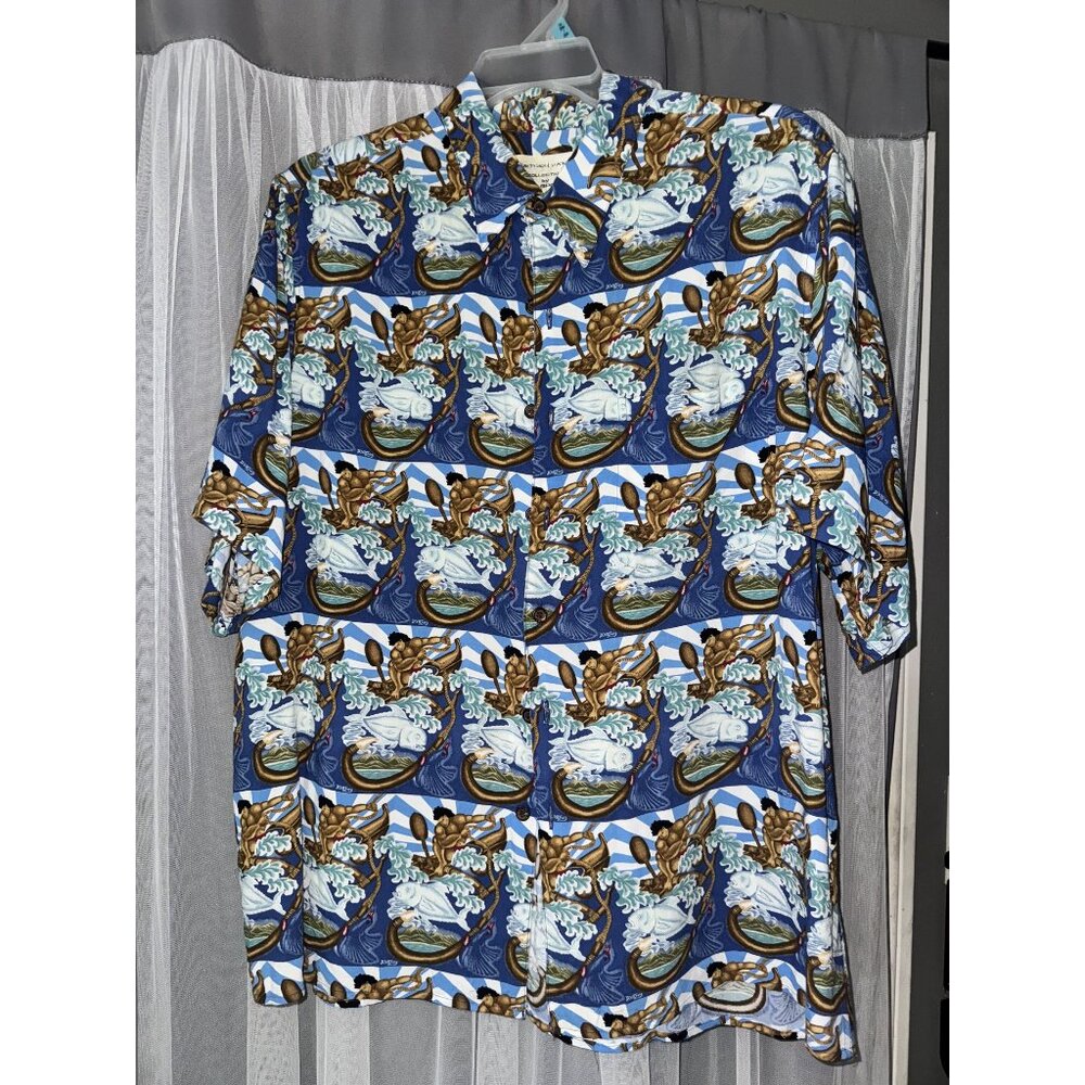 Dietrich Varez Collection By Reyn Spooner Mens Hawaiian Shirt Xl Blue Ocean Prin